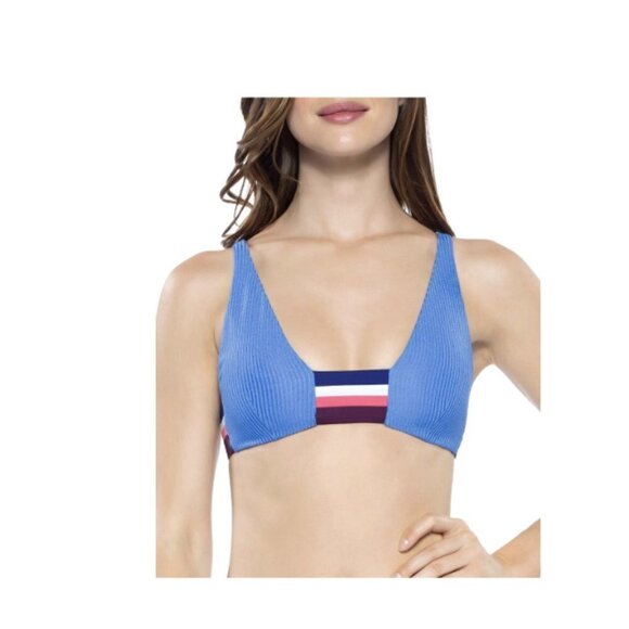 Becca Women's $78 Colorblock Halter Swim Bikini Top Size M - Picture 1 of 7